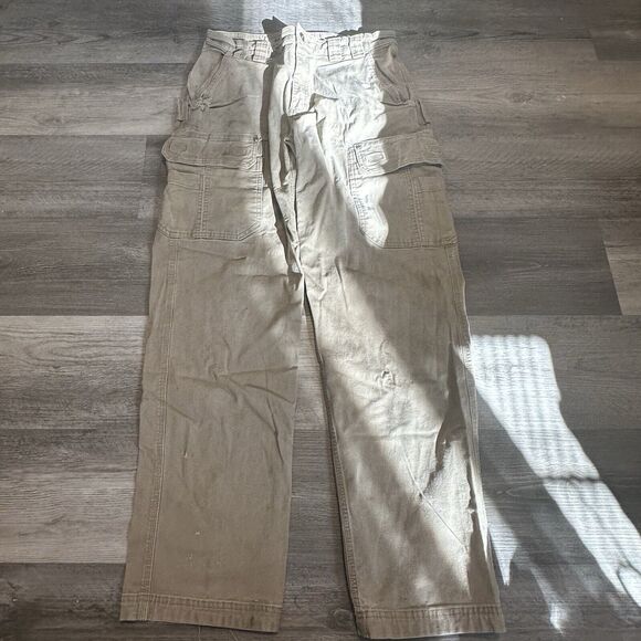 Duluth Trading Pants Mens 38 Khaki Flex Fire Hose Cargo Pockets Tactical 30x32 - Picture 2 of 6